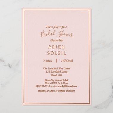 Elegant Modern Blush Rose Gold Bridal Shower Foil Invitations