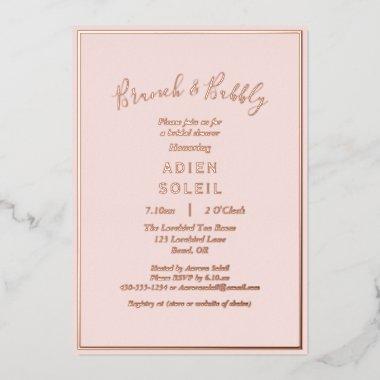 Elegant Modern Blush Rose Gold Brunch and Bubbly Foil