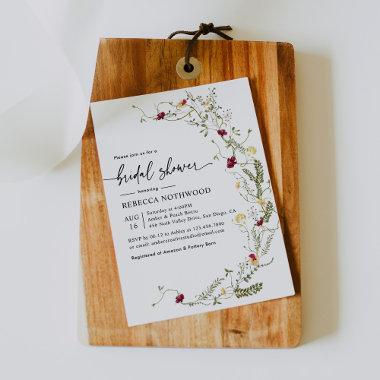 Elegant Modern Botanical Wildflower Bridal Shower Invitations