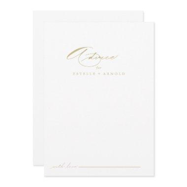 Elegant Modern Calligraphy Gold Wedding  Advice Card