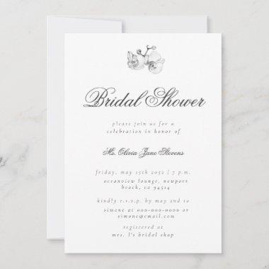 Elegant Modern Classic BW Art Floral Bridal Shower Invitations