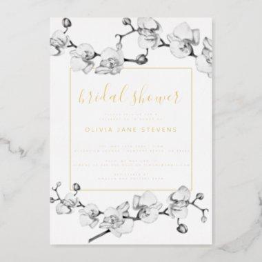 Elegant Modern Classic Gold Orchids Bridal Shower Foil Invitations