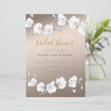 Elegant Modern Classic Orchids Beige Bridal Shower Invitations