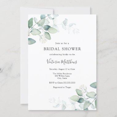 Elegant Modern Eucalyptus Bridal Shower Invitations