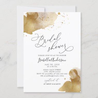 Elegant Modern Faux Gold Glitter Bridal Shower Invitations