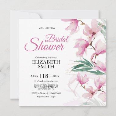 Elegant Modern Floral Pink Greenery Bridal Shower Invitations