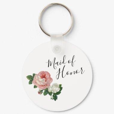 Elegant modern flowers pink roses maid of honor keychain