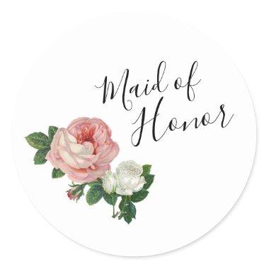 Elegant & modern flowers roses maid of honor classic round sticker
