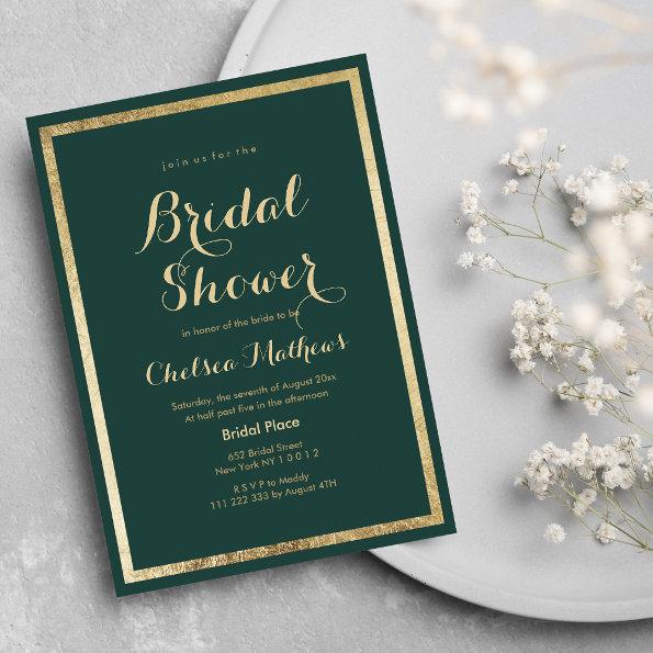 Elegant modern forest green gold Bridal Shower Invitations