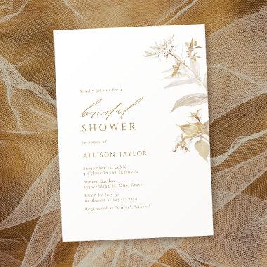 Elegant Modern Gold Botanical Floral Bridal Shower Invitations