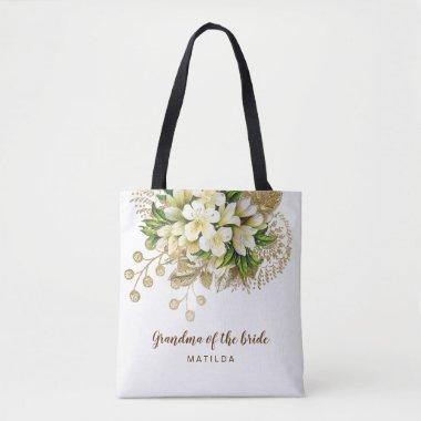 Elegant modern gold floral grandma of the bride tote bag