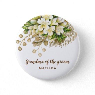 Elegant modern gold floral grandma of the groom button