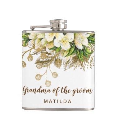 Elegant modern gold floral grandma of the groom flask