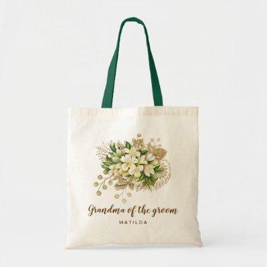 Elegant modern gold floral grandma of the groom tote bag