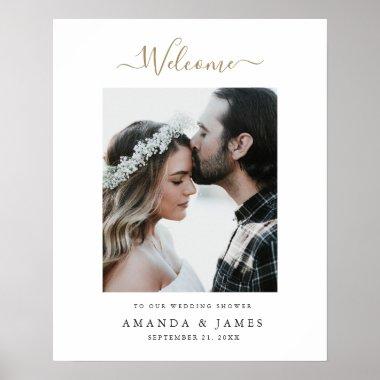 Elegant Modern Gold Photo Couples Shower Welcome Poster