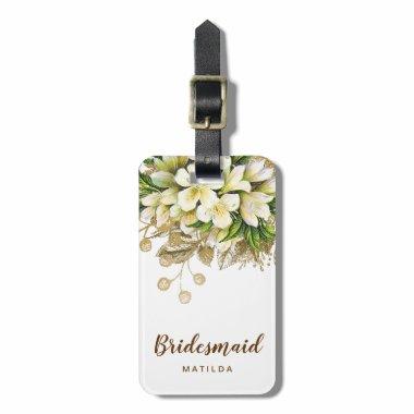 Elegant modern gold white floral bridesmaid luggage tag