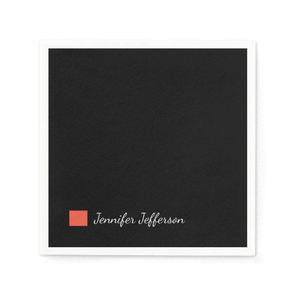 Elegant Modern Handwriting Plain Black Napkins