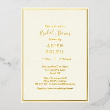 Elegant Modern Ivory Wedding Bridal Shower Gold Foil Invitations