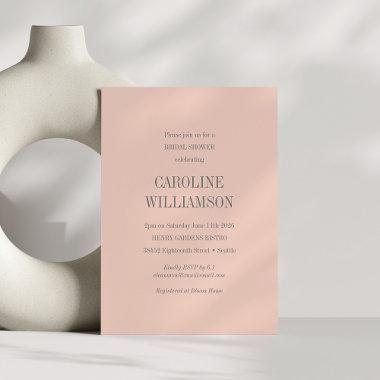 Elegant Modern Minimalist Blush Gray Bridal Shower Invitations