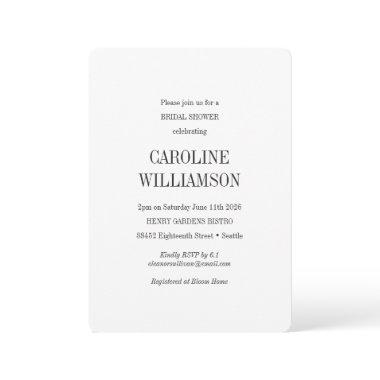 Elegant Modern Minimalist White Chic Bridal Shower Invitations