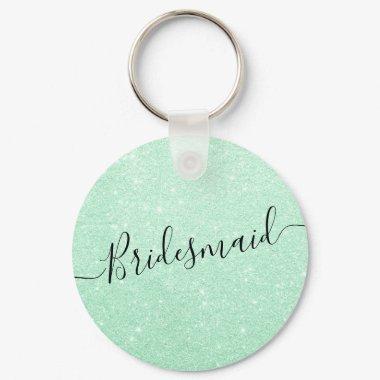 Elegant modern mint green glitter bridesmaid keychain