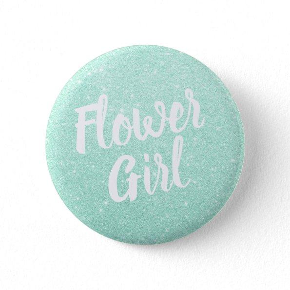 Elegant & modern mint green glitter flower girl button