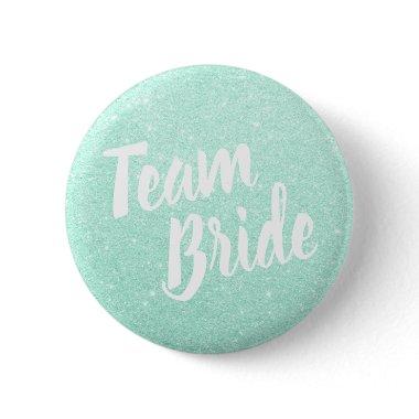 Elegant & modern mint green glitter team bride button