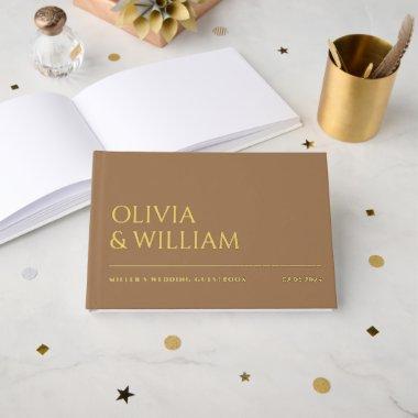Elegant Modern Mocha Typography Wedding Foil Foil Guest Book