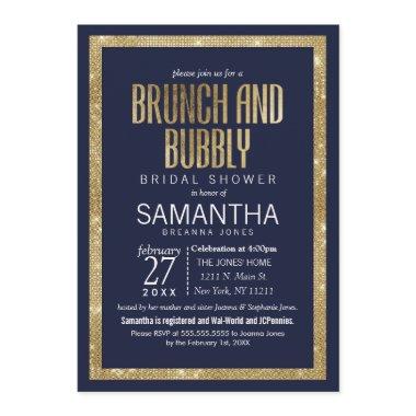 Elegant Modern Navy Blue Gold Sequin Brunch Bubbly
