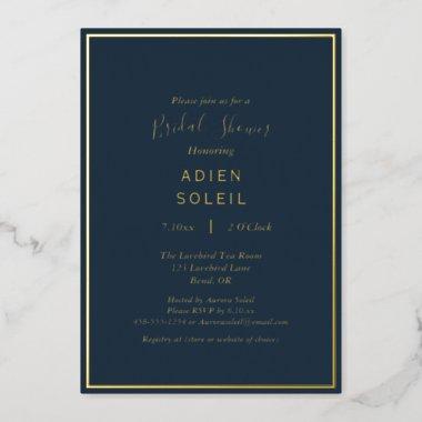 Elegant Modern Navy Gold Wedding Bridal Shower Foil Invitations