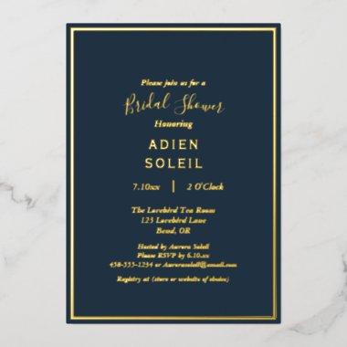 Elegant Modern Navy Gold Wedding Bridal Shower Foil Invitations