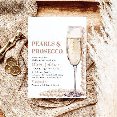 Elegant Modern Pearls and Prosecco Bridal Shower Invitations
