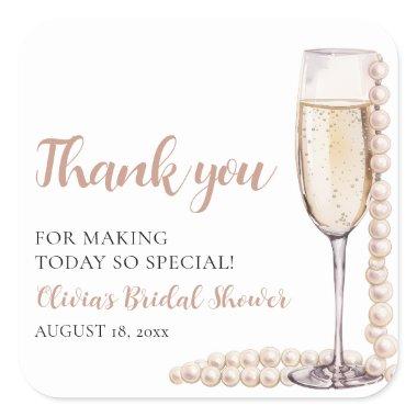 Elegant Modern Pearls and Prosecco  Square Sticker
