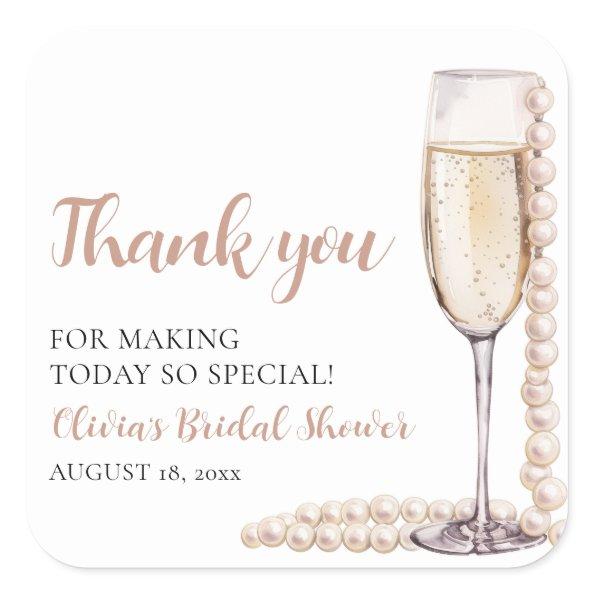 Elegant Modern Pearls and Prosecco  Square Sticker