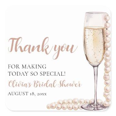 Elegant Modern Pearls and Prosecco  Square Sticker
