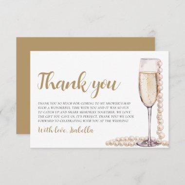 Elegant Modern Pearls and Prosecco Bridal Shower Thank You Invitations