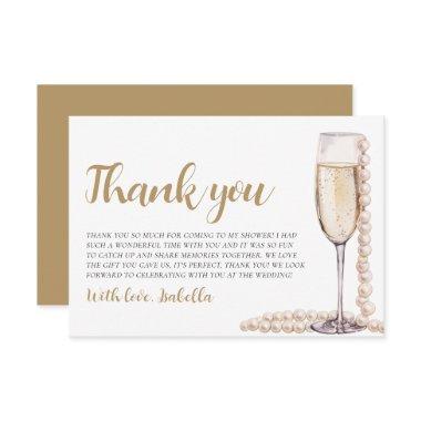 Elegant Modern Pearls and Prosecco Bridal Shower Thank You Invitations