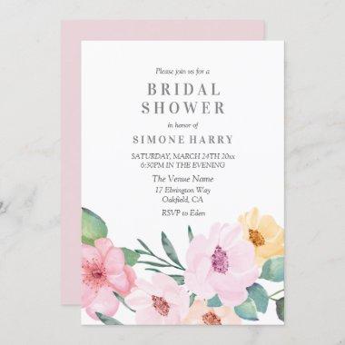 Elegant Modern Pink Floral Bridal Shower Invitations
