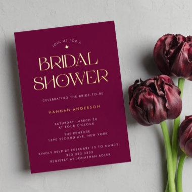 Elegant Modern Purple Gold Star Bridal Shower Foil Invitations