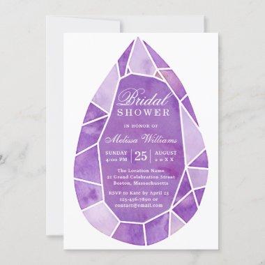 Elegant Modern Purple Watercolor Gem Bridal Shower Invitations