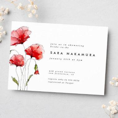 Elegant Modern Red Poppy Flower Bridal Shower Invitations