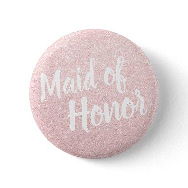 Elegant & modern rose gold glitter maid of honor button