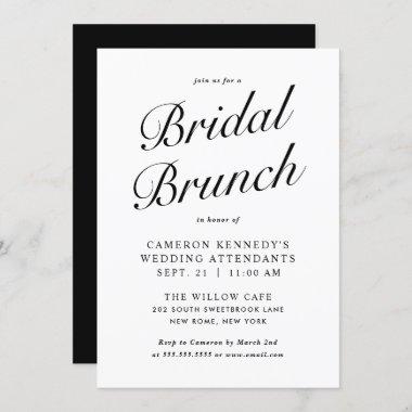 Elegant Modern Script Black + White Bridal Brunch Invitations