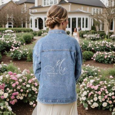 Elegant Modern Script Calligraphy Mrs Wedding Denim Jacket