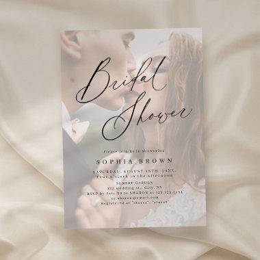 Elegant modern script minimal photo bridal shower Invitations