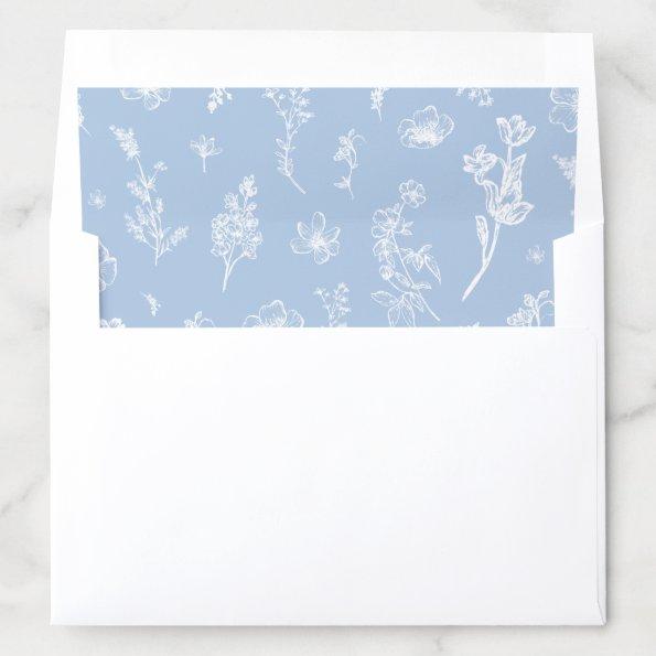 Elegant Modern Simple Dusty Blue Wildflower Envelope Liner