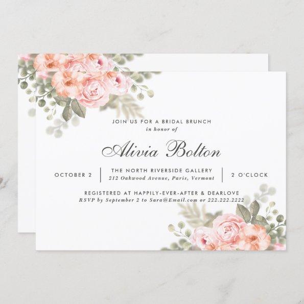 Elegant Modern Stylish Roses Bridal Brunch Invitations