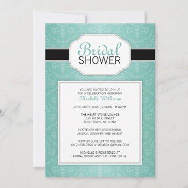 Elegant Modern Teal Damask Bridal Shower Invitations