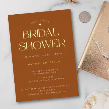 Elegant Modern Terracotta Gold Star Bridal Shower Foil Invitations
