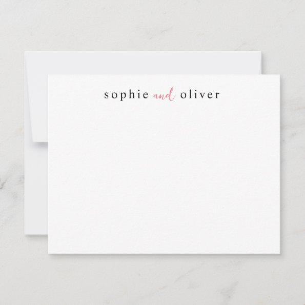 Elegant Modern Trendy Two Names Couple Stationery Note Invitations